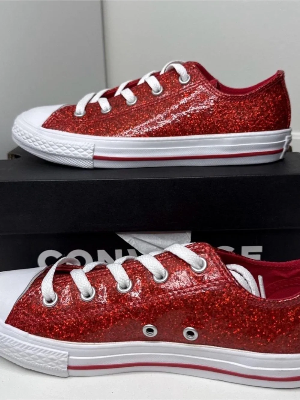 Converse Kids Low-Top Glitter Sneakers - Red 2.5 kids